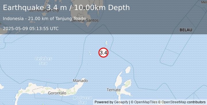 Earthquake KEPULAUAN TALAUD, INDONESIA (3.4 m) (2025-05-09 05:13:55 UTC)