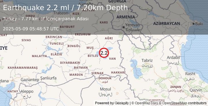 Earthquake EASTERN TURKEY (2.2 ml) (2025-05-09 05:48:57 UTC)