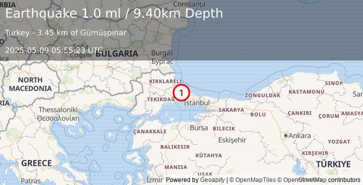 Earthquake WESTERN TURKEY (1.0 ml) (2025-05-09 05:55:23 UTC)