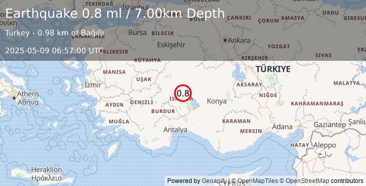 Earthquake WESTERN TURKEY (0.8 ml) (2025-05-09 06:57:00 UTC)