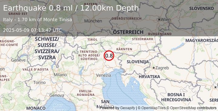 Earthquake NORTHERN ITALY (0.8 ml) (2025-05-09 07:13:47 UTC)