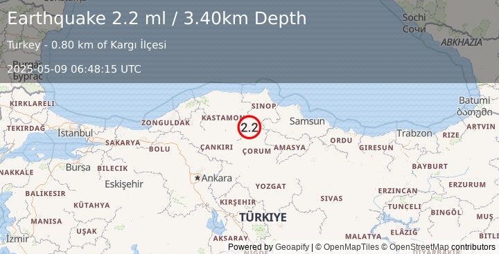 Earthquake CENTRAL TURKEY (2.2 ml) (2025-05-09 06:48:15 UTC)