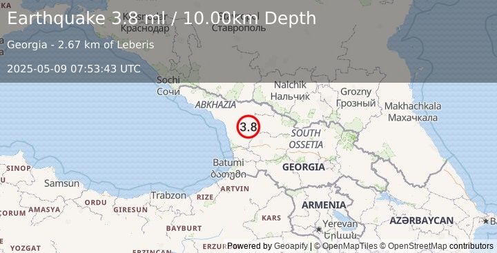 Earthquake GEORGIA (SAK'ART'VELO) (3.8 ml) (2025-05-09 07:53:43 UTC)