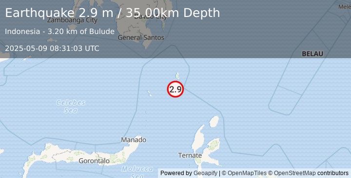 Earthquake KEPULAUAN TALAUD, INDONESIA (2.9 m) (2025-05-09 08:31:03 UTC)