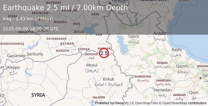 Earthquake TURKEY-IRAN-IRAQ BORDER REGION (2.5 ml) (2025-05-09 08:20:26 UTC)
