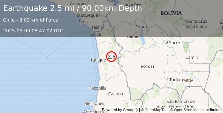 Earthquake TARAPACA, CHILE (2.5 ml) (2025-05-09 08:47:02 UTC)