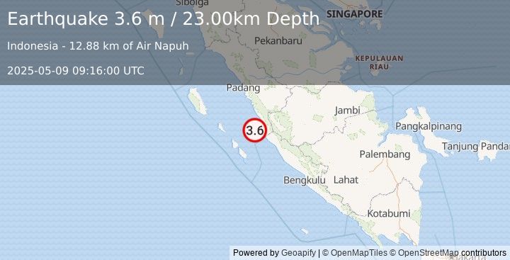 Earthquake KEP. MENTAWAI REGION, INDONESIA (3.6 m) (2025-05-09 09:16:00 UTC)