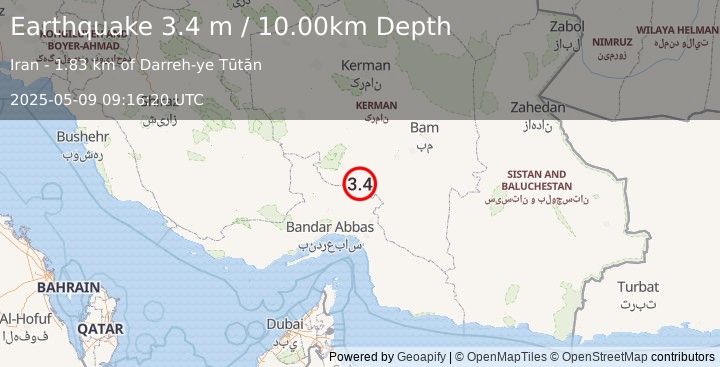Earthquake SOUTHERN IRAN (3.4 m) (2025-05-09 09:16:20 UTC)