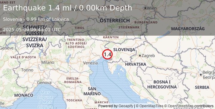 Earthquake SLOVENIA (1.4 ml) (2025-05-09 09:43:01 UTC)