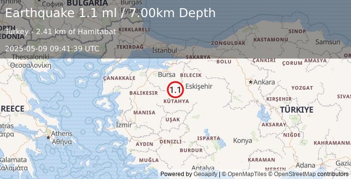 Earthquake WESTERN TURKEY (1.1 ml) (2025-05-09 09:41:39 UTC)