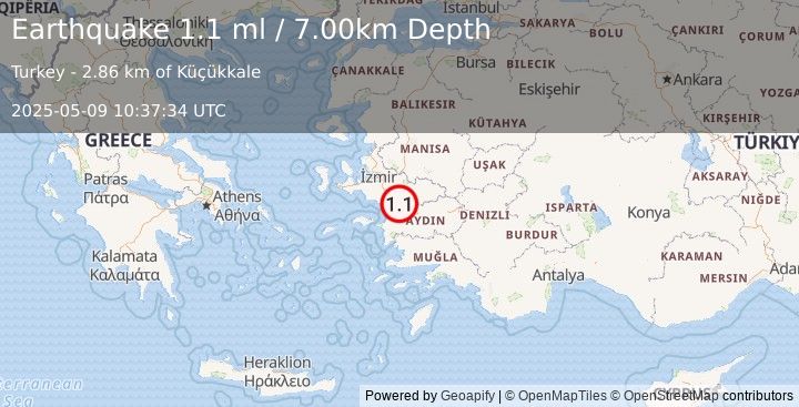 Earthquake WESTERN TURKEY (1.1 ml) (2025-05-09 10:37:34 UTC)