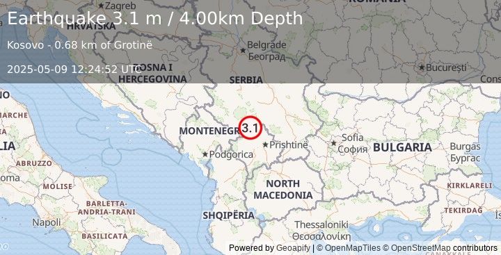 Earthquake KOSOVO (3.1 m) (2025-05-09 12:24:52 UTC)