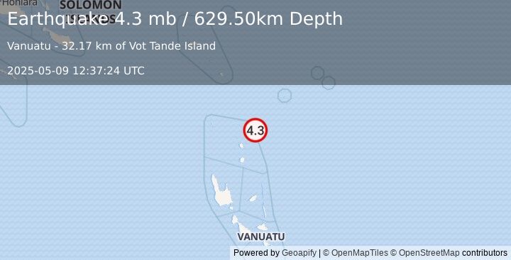 Earthquake VANUATU (4.3 mb) (2025-05-09 12:37:24 UTC)