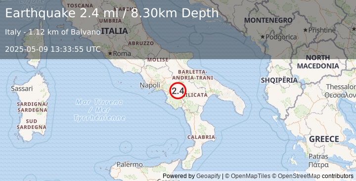 Earthquake SOUTHERN ITALY (2.4 ml) (2025-05-09 13:33:55 UTC)