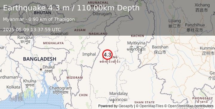 Earthquake MYANMAR (4.3 m) (2025-05-09 13:37:59 UTC)