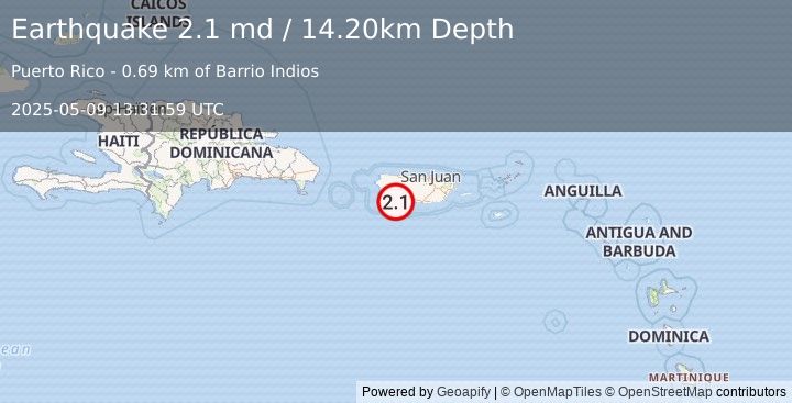 Earthquake PUERTO RICO (2.1 md) (2025-05-09 13:31:59 UTC)