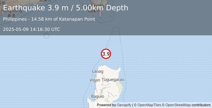 Earthquake BABUYAN ISL REGION, PHILIPPINES (3.9 m) (2025-05-09 14:16:30 UTC)