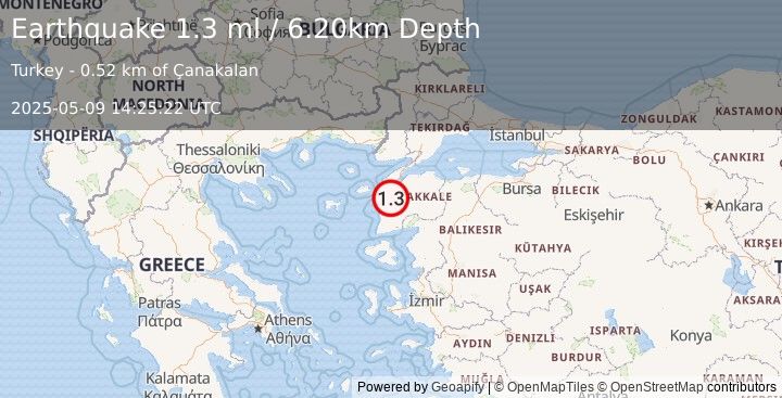 Earthquake WESTERN TURKEY (1.3 ml) (2025-05-09 14:25:22 UTC)
