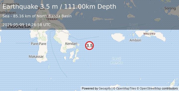 Earthquake BANDA SEA (3.5 m) (2025-05-09 14:26:58 UTC)