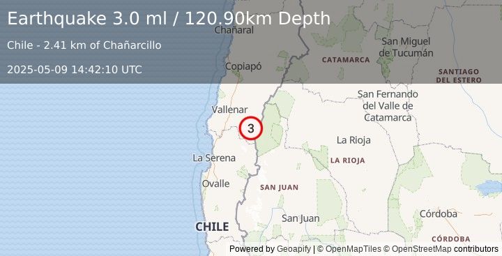 Earthquake ATACAMA, CHILE (3.0 ml) (2025-05-09 14:42:10 UTC)