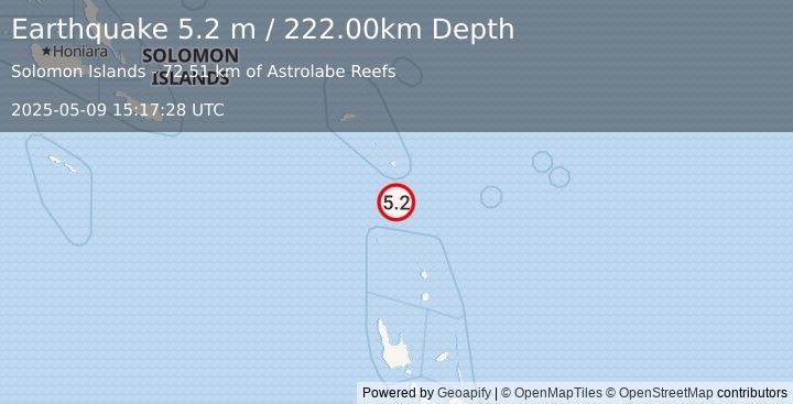 Earthquake SANTA CRUZ ISLANDS (5.1 mw) (2025-05-09 15:17:29 UTC)