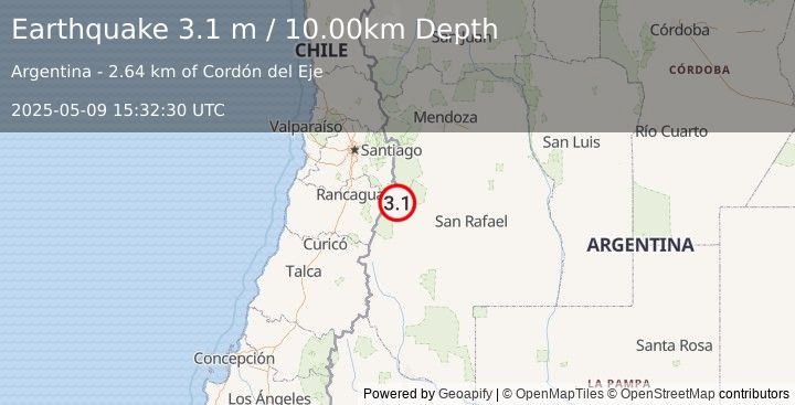 Earthquake MENDOZA, ARGENTINA (3.1 m) (2025-05-09 15:32:30 UTC)