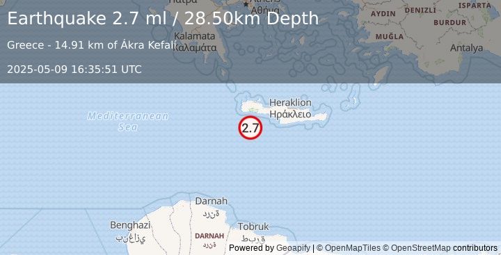 Earthquake CRETE, GREECE (2.7 ml) (2025-05-09 16:35:51 UTC)