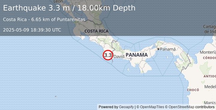 Earthquake COSTA RICA (3.3 m) (2025-05-09 18:39:30 UTC)