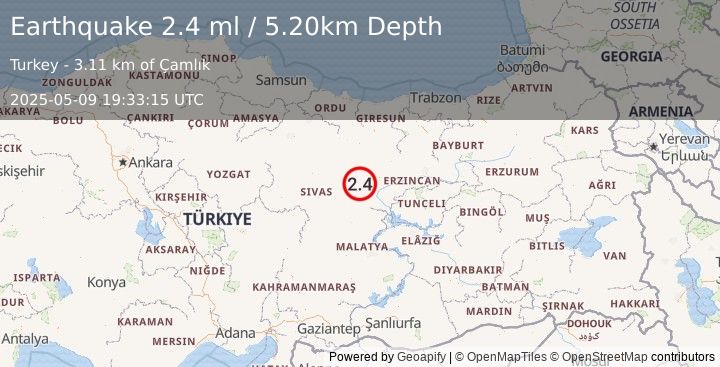 Earthquake EASTERN TURKEY (2.5 ml) (2025-05-09 19:33:13 UTC)