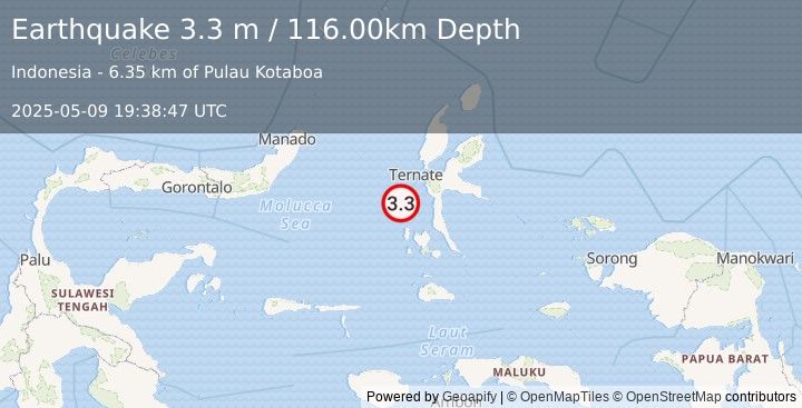 Earthquake HALMAHERA, INDONESIA (3.3 m) (2025-05-09 19:38:47 UTC)