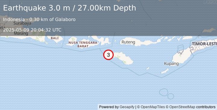 Earthquake SUMBA REGION, INDONESIA (3.0 m) (2025-05-09 20:04:32 UTC)