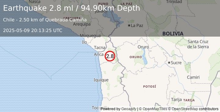 Earthquake TARAPACA, CHILE (2.8 ml) (2025-05-09 20:13:25 UTC)