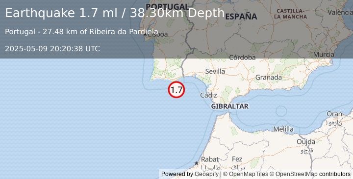 Earthquake STRAIT OF GIBRALTAR (1.7 ml) (2025-05-09 20:20:38 UTC)