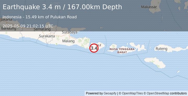 Earthquake BALI REGION, INDONESIA (3.4 m) (2025-05-09 21:02:15 UTC)