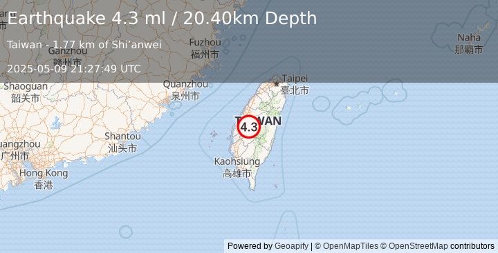 Earthquake TAIWAN (4.3 ml) (2025-05-09 21:27:49 UTC)