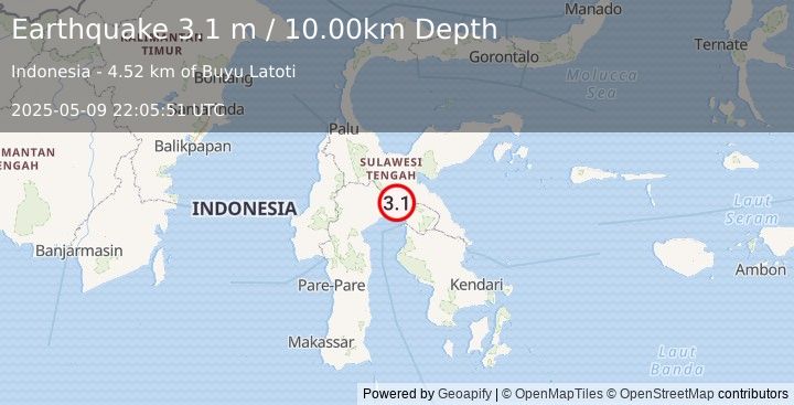 Earthquake SULAWESI, INDONESIA (3.1 m) (2025-05-09 22:05:51 UTC)
