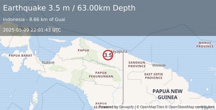 Earthquake NEAR N COAST OF PAPUA, INDONESIA (3.5 m) (2025-05-09 22:01:43 UTC)