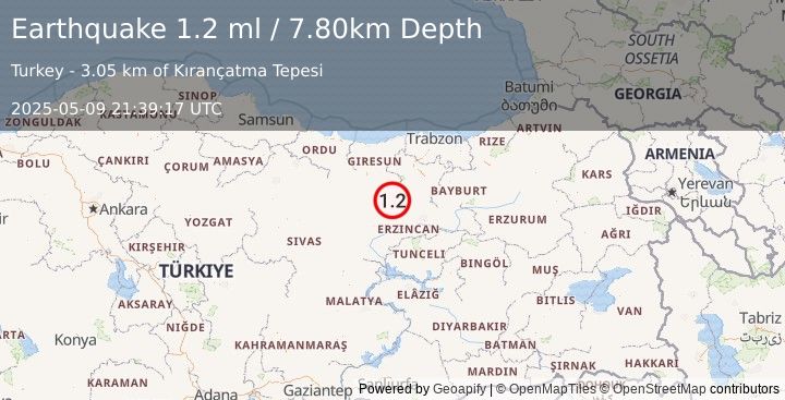Earthquake EASTERN TURKEY (1.2 ml) (2025-05-09 21:39:17 UTC)