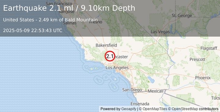Earthquake SOUTHERN CALIFORNIA (2.1 ml) (2025-05-09 22:53:43 UTC)