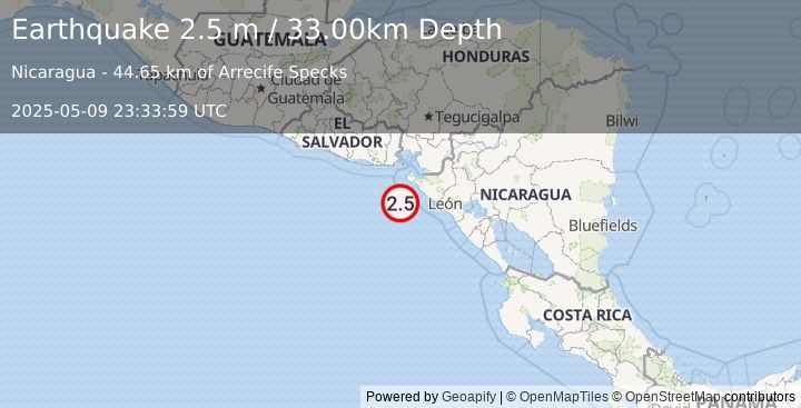 Earthquake NEAR COAST OF NICARAGUA (2.5 m) (2025-05-09 23:33:59 UTC)