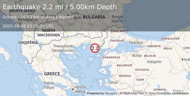 Earthquake AEGEAN SEA (2.2 ml) (2025-05-09 23:55:25 UTC)