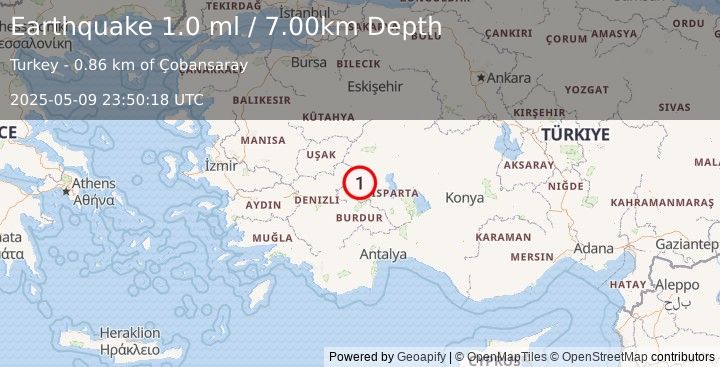 Earthquake WESTERN TURKEY (1.0 ml) (2025-05-09 23:50:18 UTC)