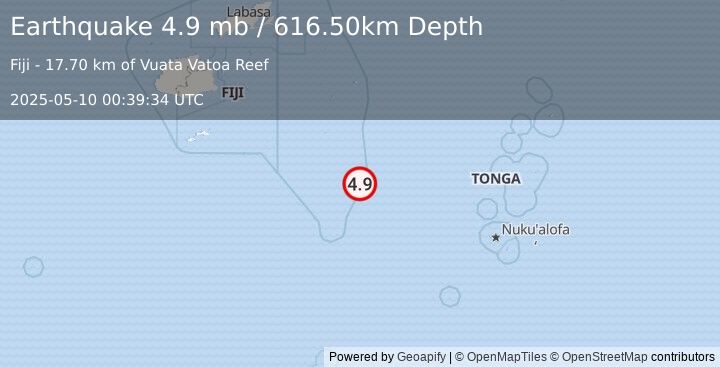 Earthquake FIJI REGION (4.9 mb) (2025-05-10 00:39:34 UTC)