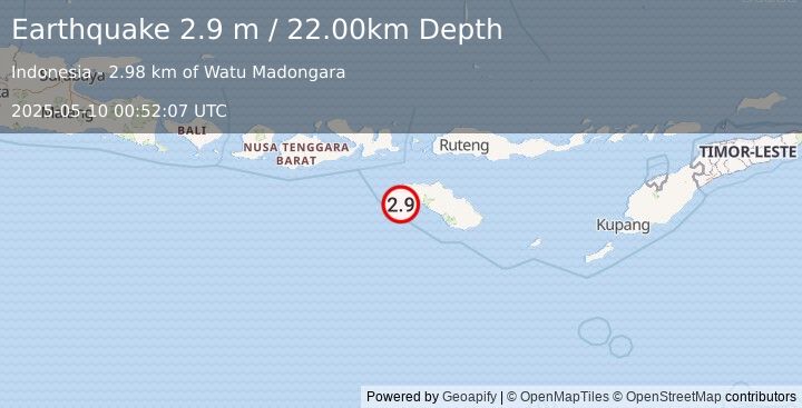 Earthquake SUMBA REGION, INDONESIA (2.9 m) (2025-05-10 00:52:07 UTC)