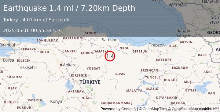 Earthquake CENTRAL TURKEY (1.4 ml) (2025-05-10 00:55:34 UTC)