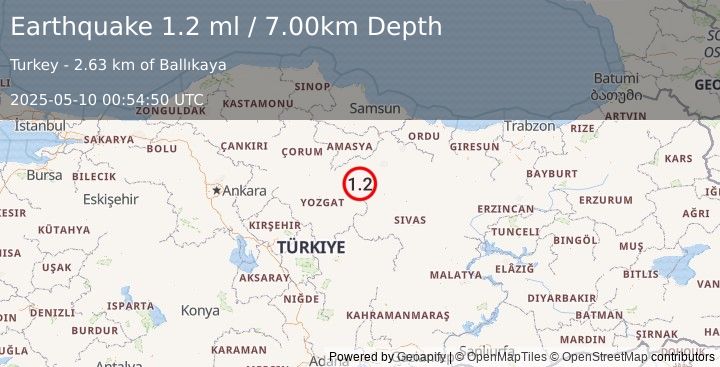 Earthquake CENTRAL TURKEY (1.2 ml) (2025-05-10 00:54:50 UTC)
