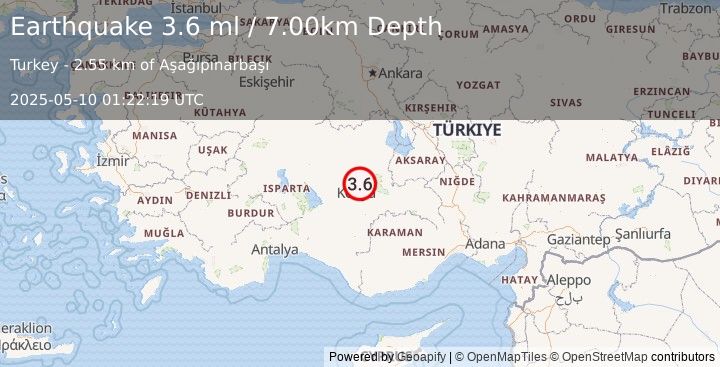 Earthquake CENTRAL TURKEY (3.6 ml) (2025-05-10 01:22:19 UTC)