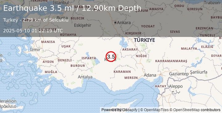 Earthquake CENTRAL TURKEY (3.5 ml) (2025-05-10 01:22:19 UTC)