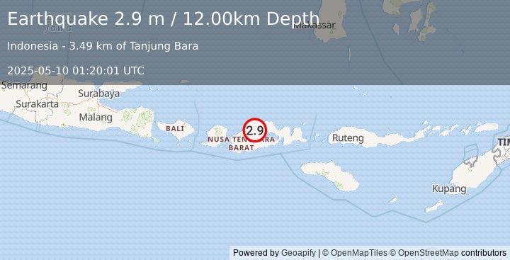 Earthquake SUMBAWA REGION, INDONESIA (2.9 m) (2025-05-10 01:20:01 UTC)