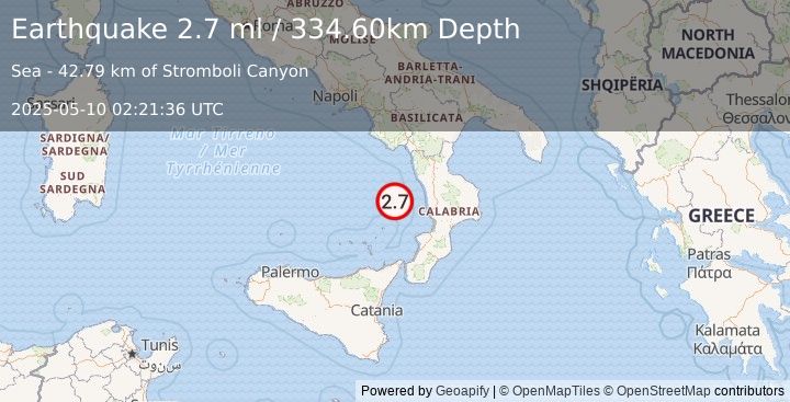 Earthquake SOUTHERN ITALY (2.7 ml) (2025-05-10 02:21:36 UTC)
